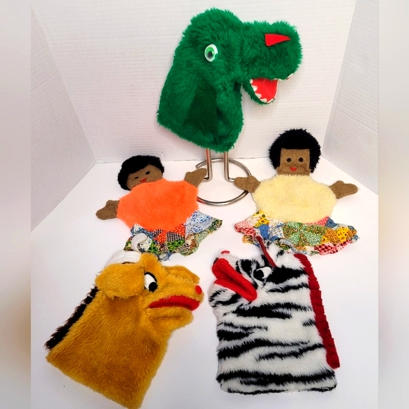 Vintage Rare Handpuppets Lot of 5 includes Girls Zebra Giraffe Dragon - Picture 3 of 8